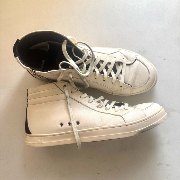 P448 MENS Skate Leather Two Tone High Top Sneakers White Black Size 11.5/45 - Picture 2 of 10